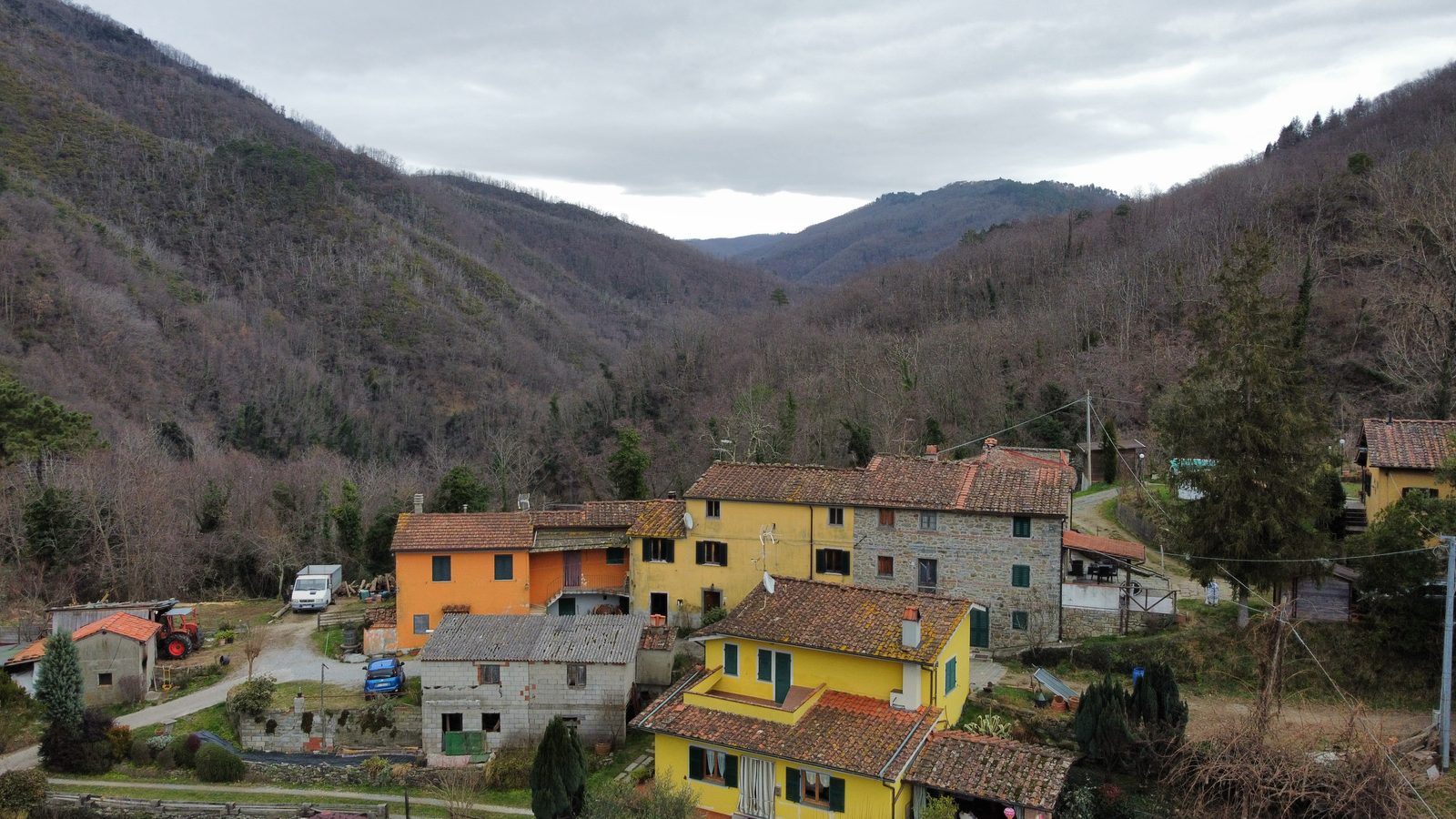Vista aerea borgo e castagneto